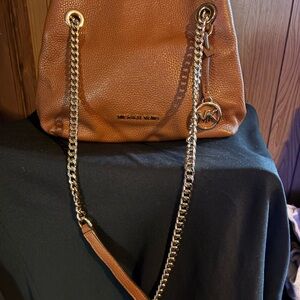 Michael Kors Tan Leather Shoulder Bag with Gold Accents
